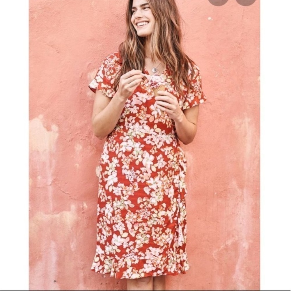 NWT J. Jill Dress Ruffle Trimmed Floral Wrap Flutter Sleeve Cottagecore Travel